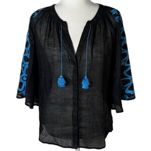 ELEVEN by‎ March 11 Embroidered Linen Blouse Size Small